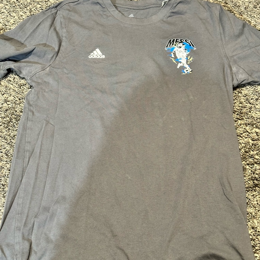 Adidas Gray T-Shirt with Blue Messi Graphic